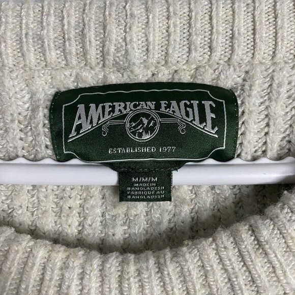 American Eagle Women's Ivory Marled Cozy Crewneck Cropped Sweater - Picture 2 of 7